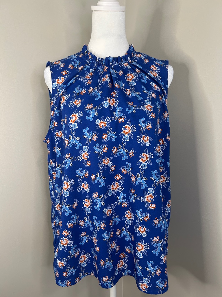 Cooper  Ella Royal Blue Floral Ruffled Mock Neck Camisole